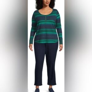 TERRA & SKY henley long sleeve waffle thermal pullover green blue top size 14W